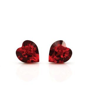 8mm Red Swarovski Crystal Heart Earrings | Mini Heart Studs | January Birthstone